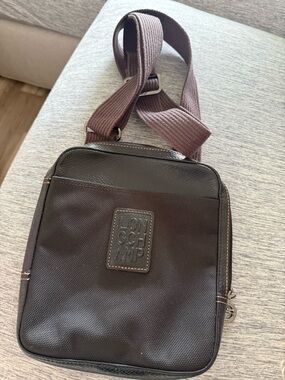 Longchamp Men's Messenger Bag in Dark Brown with Brown Strap and Leather